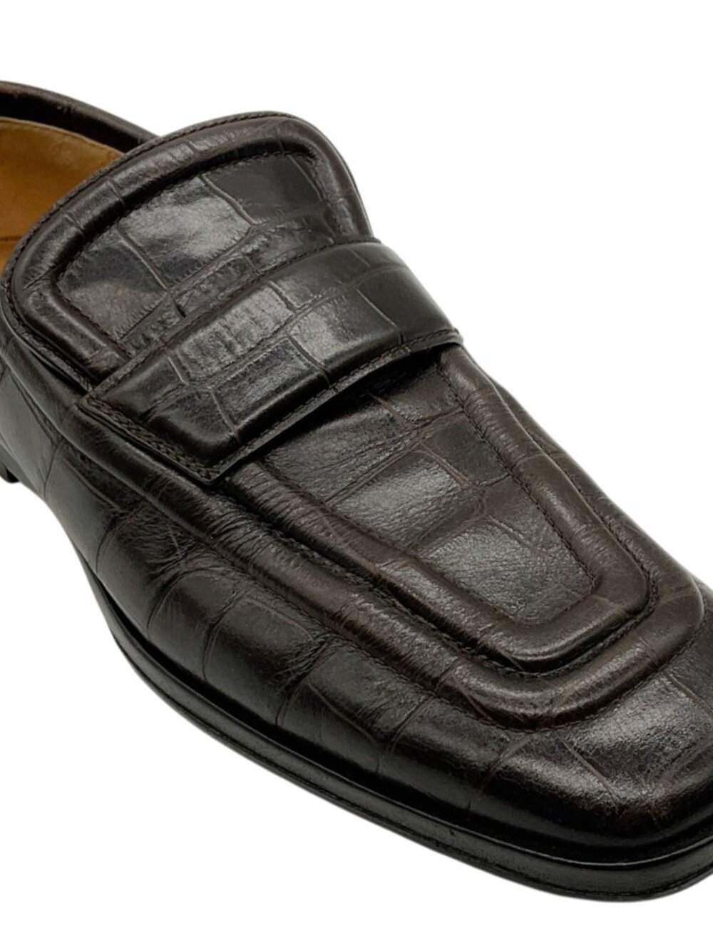 Bottega Veneta Brown Alligator Embossed Leather Loafers